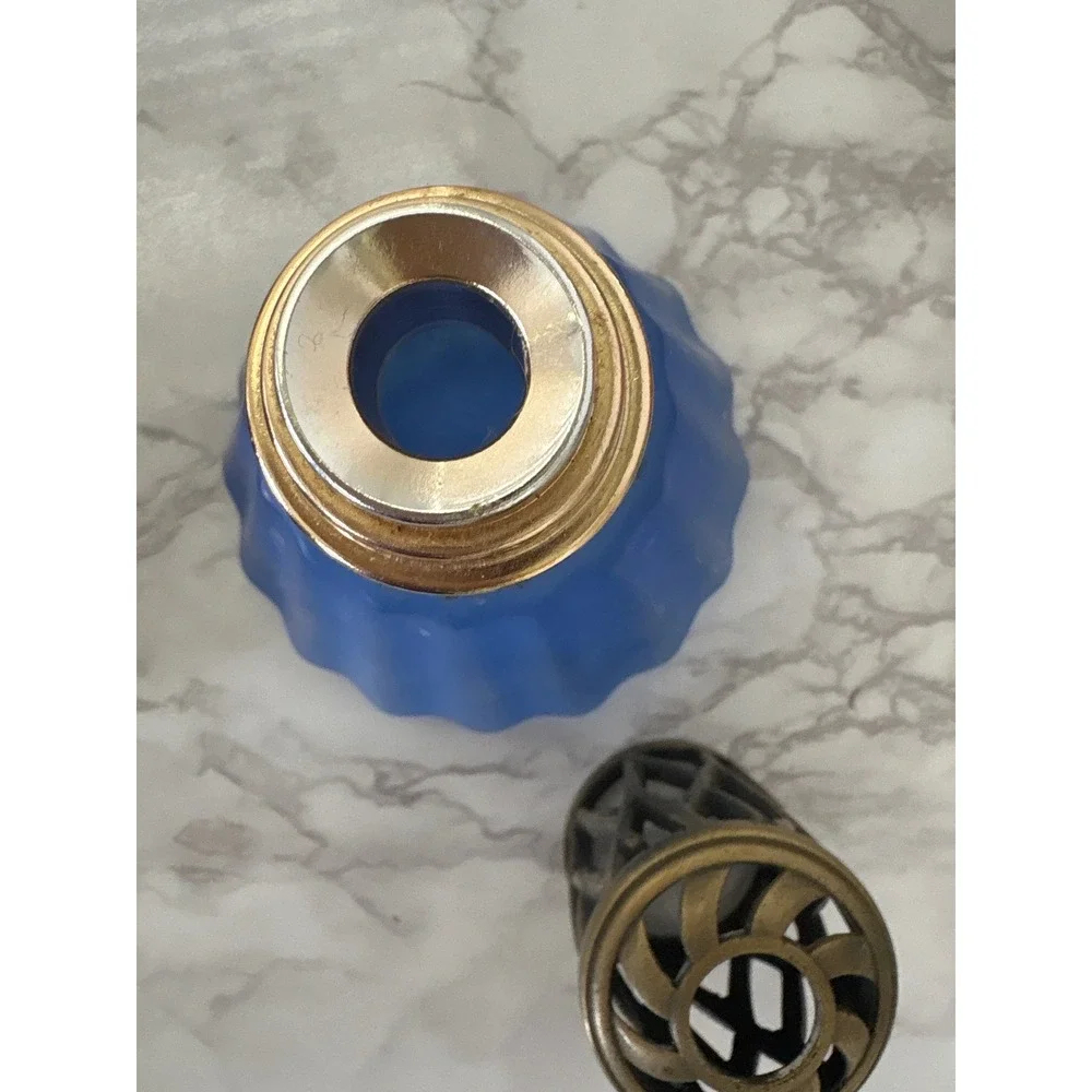 Lampe Berger Paris Frosted Blue Glass Fragrance Lamp Bronze Lattice Cap